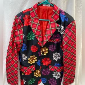 Holiday Time Christmas Colorful Plaid and Bow Pattern Blazermen sz 34-36